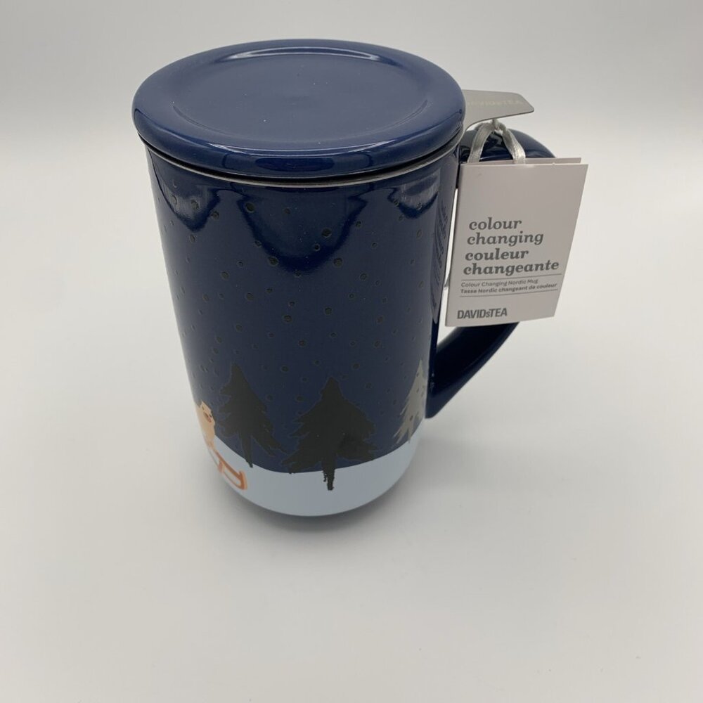 Davids Tea Color Changing Nordic Mug Sleigh Ride Navy W/Infuser - Picture 2 of 12